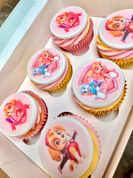 Paw Patrol Pink Edible Icing 5cm PRE-CUT Cupcake Toppers
