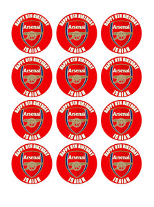 12 PRE CUT ARSENAL FC INSPIRED PERSONALISED EDIBLE Icing Cupcake Toppers - House of Cakes