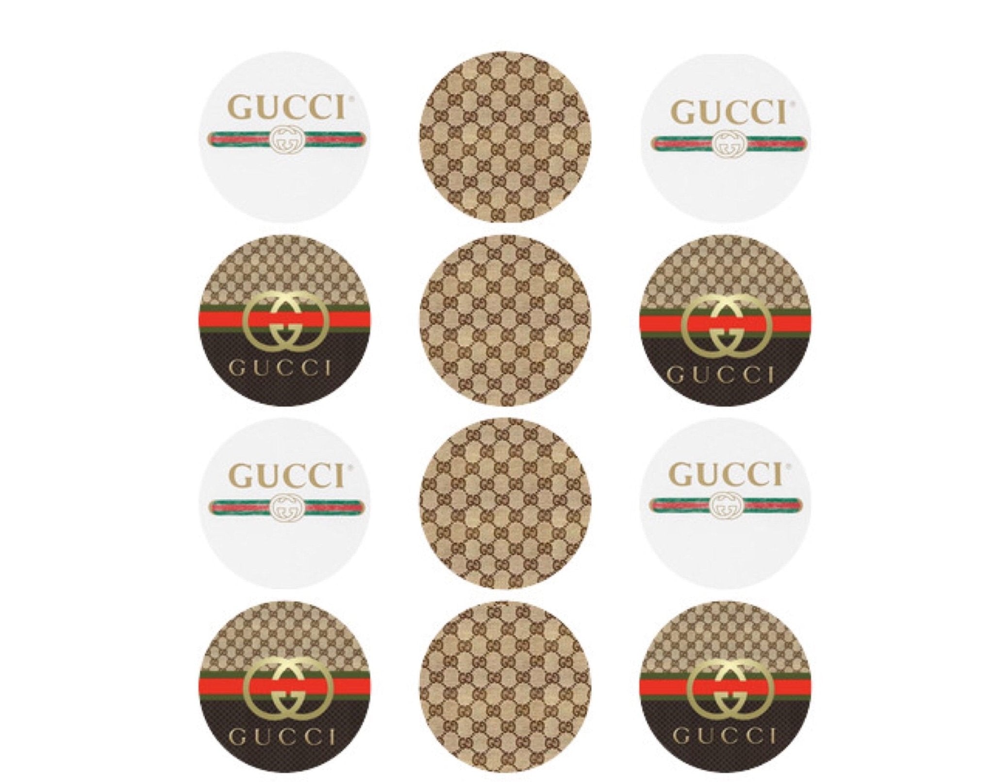 12 PRE CUT Edible Icing Gucci Inspired Cupcake Toppers - House of Cakes