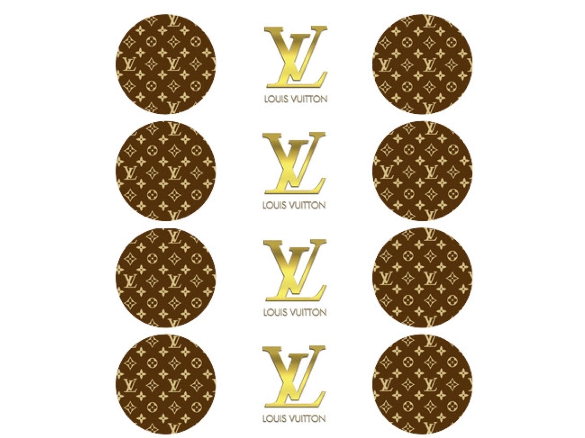 12 PRE CUT LV Edible Cupcake Toppers - House of Cakes