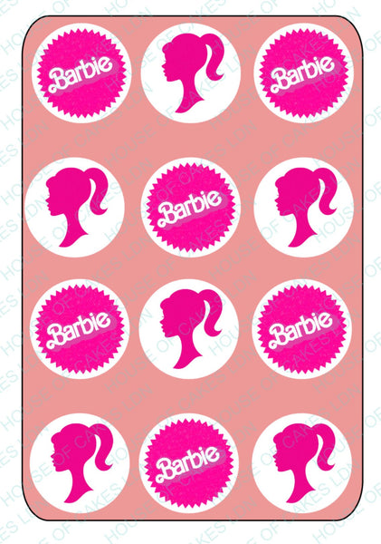 12 x 💕 Barbie 💕 Edible Icing PRE - CUT 5cm (width) Cupcake Toppers - House of Cakes