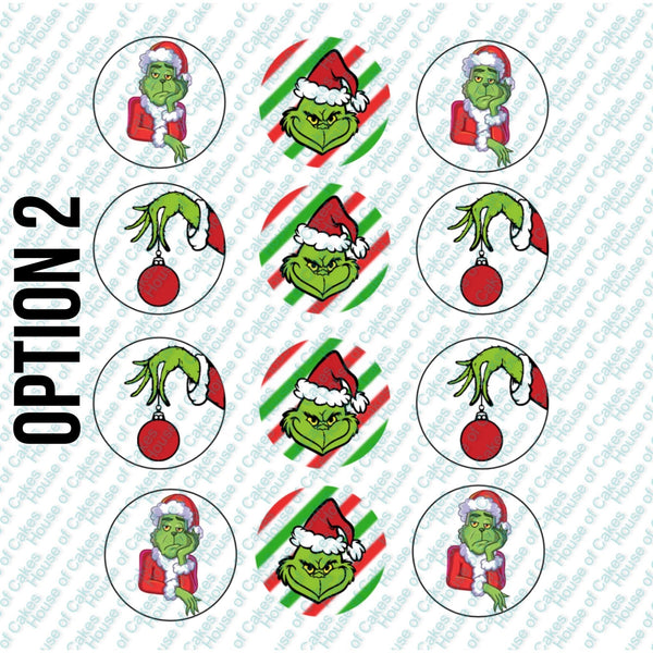 12xChristmas Grinch 5cm PRE - CUT Edible Icing Cupcake Toppers - House of Cakes