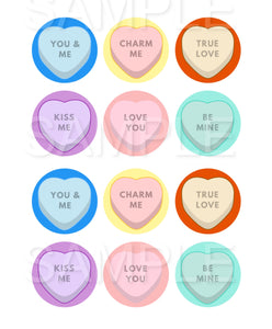 12 PRE CUT Edible Icing Love Hearts Cupcake Toppers 5cm Discs