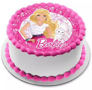 💕 BARBIE 💕Edible Icing PRE - CUT 8 INCH / 12x5CM ROUND Cake/Cupcake Toppers - House of Cakes