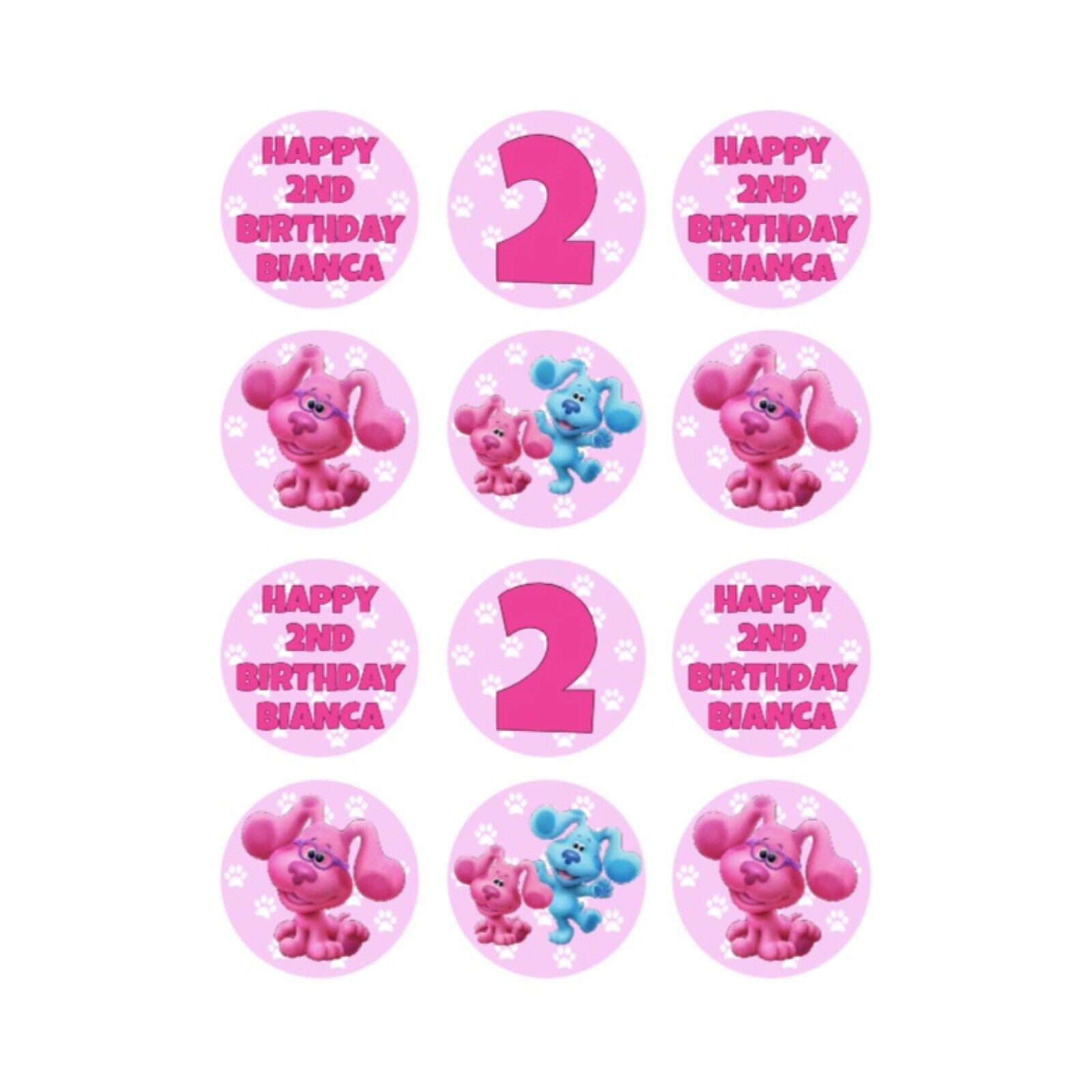 Blues Clues Magenta 5cm ROUND PRE CUT Edible Icing Birthday Cupcake Toppers x12 - House of Cakes