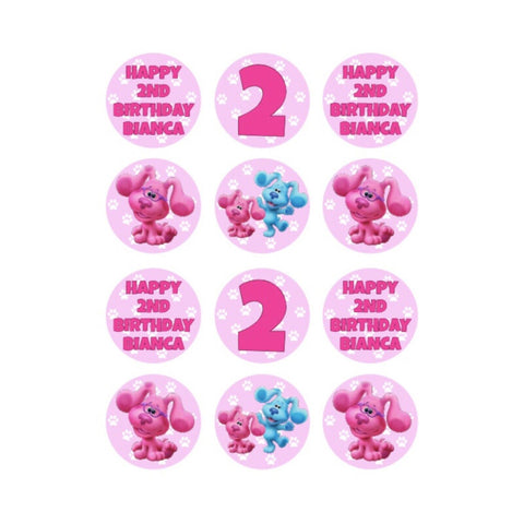 Blues Clues Magenta 5cm ROUND PRE CUT Edible Icing Birthday Cupcake Toppers x12 - House of Cakes