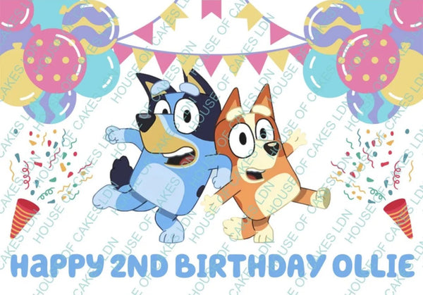 BLUEY & BINGO INSPIRED PERSONALISED EDIBLE A4 ICING SHEET BIRTHDAY CAKE TOPPER - House of Cakes