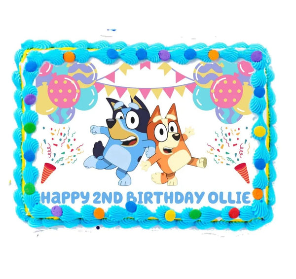 BLUEY & BINGO INSPIRED PERSONALISED EDIBLE A4 ICING SHEET BIRTHDAY CAKE TOPPER - House of Cakes