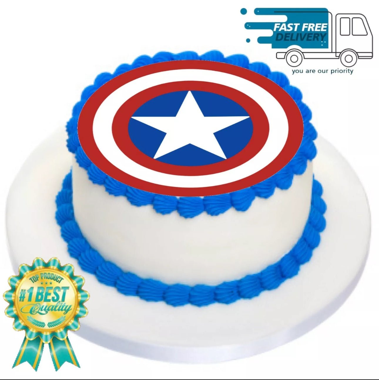 Captain America Edible Icing PRE - CUT 4/5/8 INCH ROUND Cake/5CM Cupcake Toppers DC Comics - House of Cakes