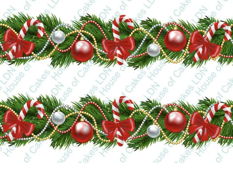 Christmas Candy Cane & Bauble EDIBLE A4 Cake Wrap Strips Cake Sides Decoration - House of Cakes