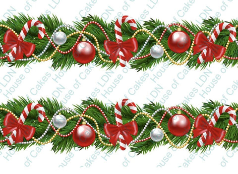 Christmas Candy Cane & Bauble EDIBLE A4 Cake Wrap Strips Cake Sides Decoration - House of Cakes