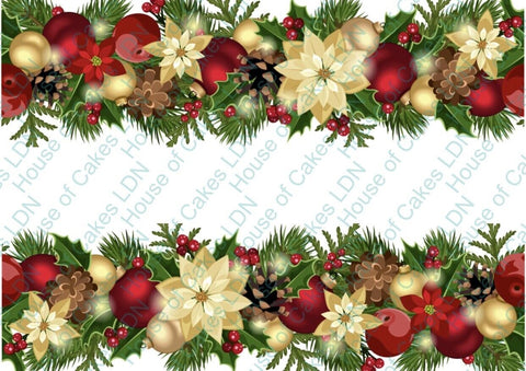 Christmas Garland Pine Cone & Berries EDIBLE A4 Cake Wrap Cake Sides Decoration - House of Cakes