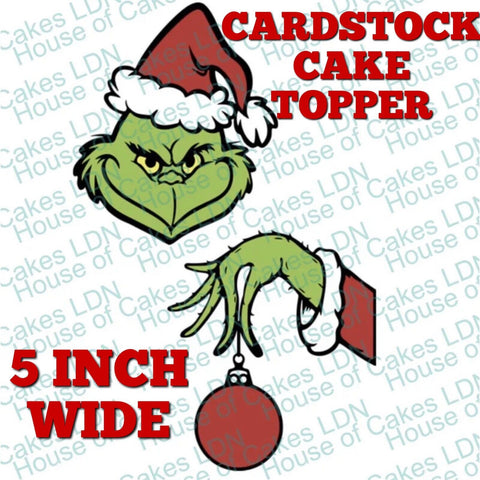 Christmas Grinch Face & Hand PRE - CUT CARDSTOCK Glitter Cake Topper - House of Cakes