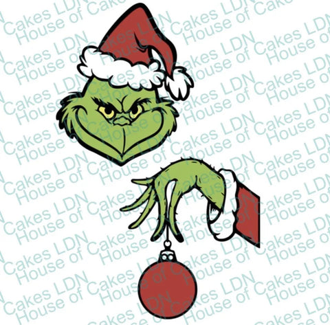 Christmas Grinch Face & Hand PRE - CUT Edible Icing Cake Topper - House of Cakes