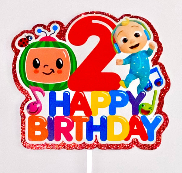 Cocomelon Happy Birthday + Age Cardstock Glitter Cake Topper - House of Cakes