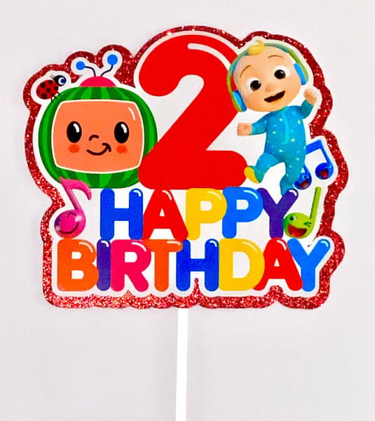 Cocomelon Happy Birthday + Age Cardstock Glitter Cake Topper - House of Cakes