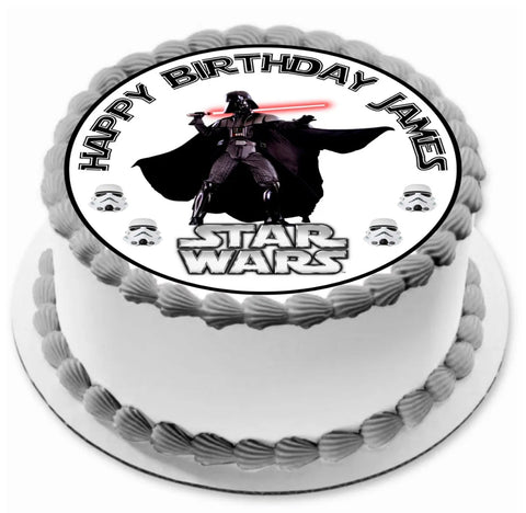 DARTH VADAR STAR WARS PERSONALISED EDIBLE ROUND 8 INCH PRE - CUT CAKE TOPPER - House of Cakes