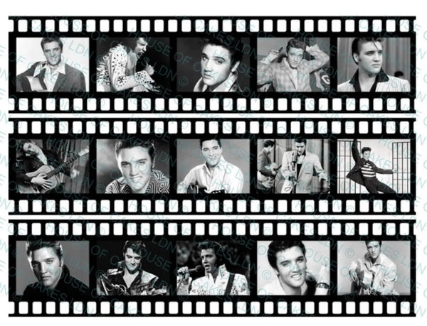 Elvis Presley Black & White EDIBLE 3x Filmstrips UNCUT Icing Cake Wrap - House of Cakes