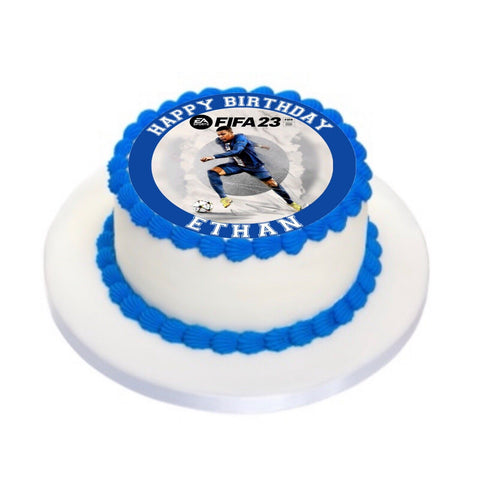 FIFA 23 INSPIRED PERSONALISED EDIBLE 8 INCH ROUND ICING BIRTHDAY CAKE TOPPER - House of Cakes