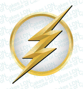 Flash WHITE & GOLD PRE - CUT 4" Edible Icing Logo Birthday Cake Topper Decorations - House of Cakes