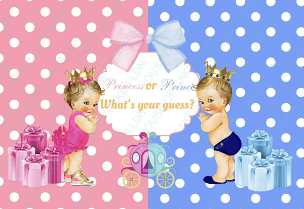 GENDER REVEAL BABY SHOWER PRINCESS/PRINCE EDIBLE A4 CAKE TOPPER DECORATION - House of Cakes