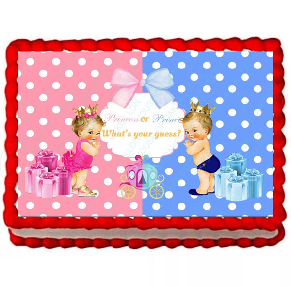 GENDER REVEAL BABY SHOWER PRINCESS/PRINCE EDIBLE A4 CAKE TOPPER DECORATION - House of Cakes