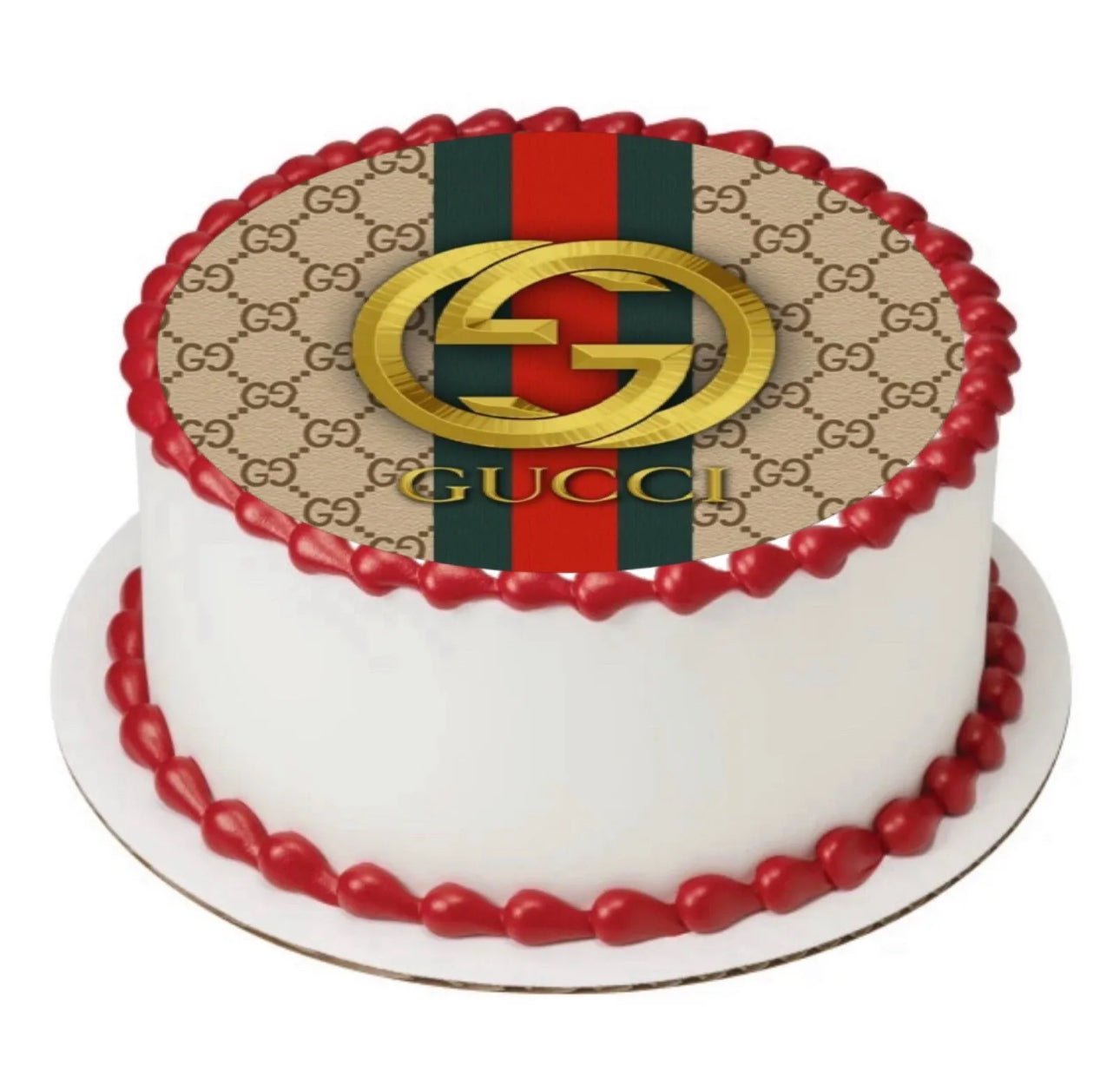 GG Brown & Gold Print 8 INCH PRE - CUT Circle EDIBLE Icing Cake Topper - House of Cakes