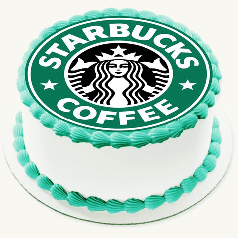 Green Coffee Star Logo Edible Icing PRE - CUT Cake Topper 3/4/5/8 INCH CIRCLE - House of Cakes