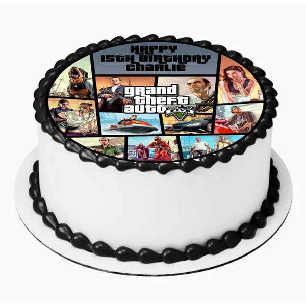 GTA Personalised 8 INCH PRE - CUT EDIBLE Icing Birthday Cake Topper - House of Cakes