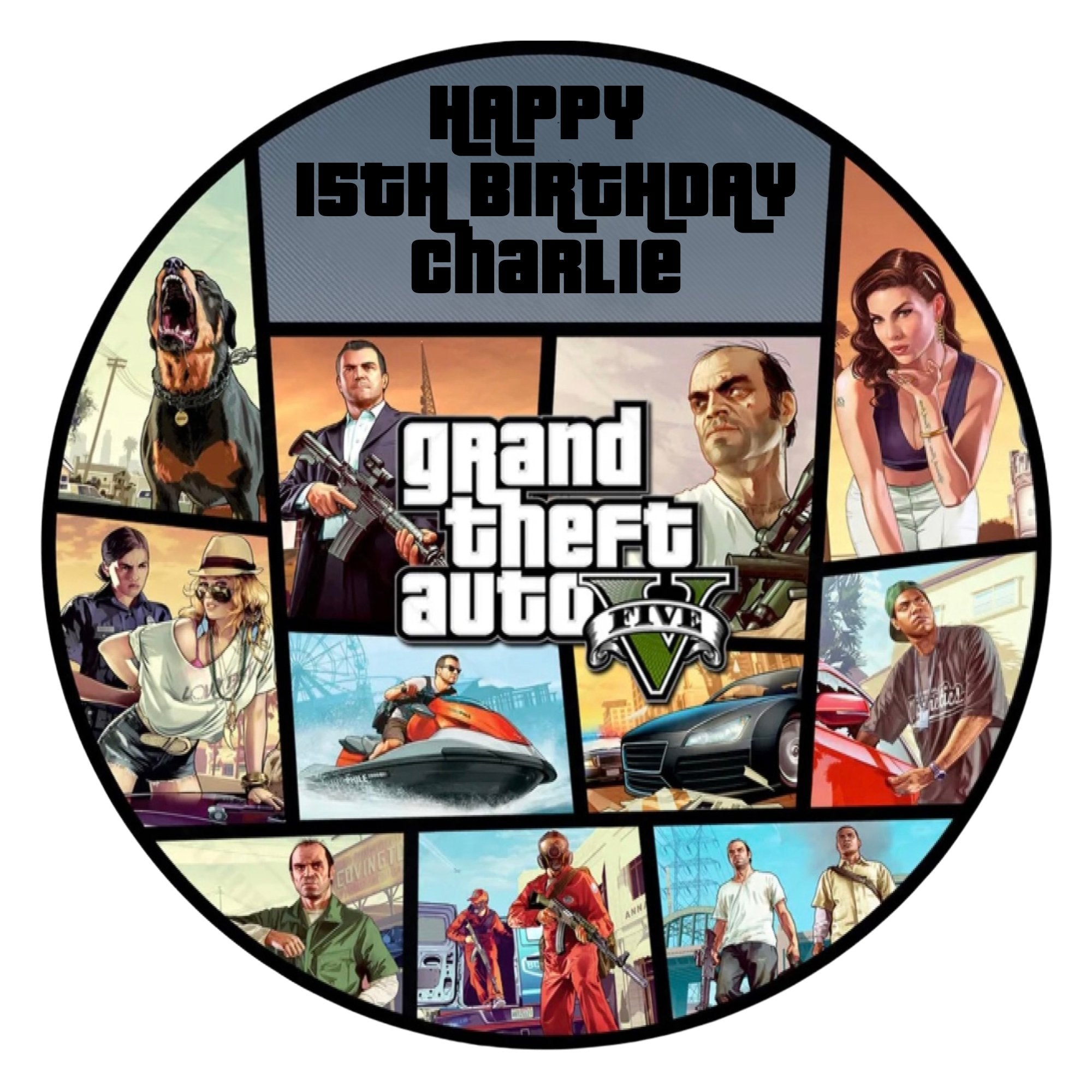 GTA Personalised 8 INCH PRE - CUT EDIBLE Icing Birthday Cake Topper - House of Cakes