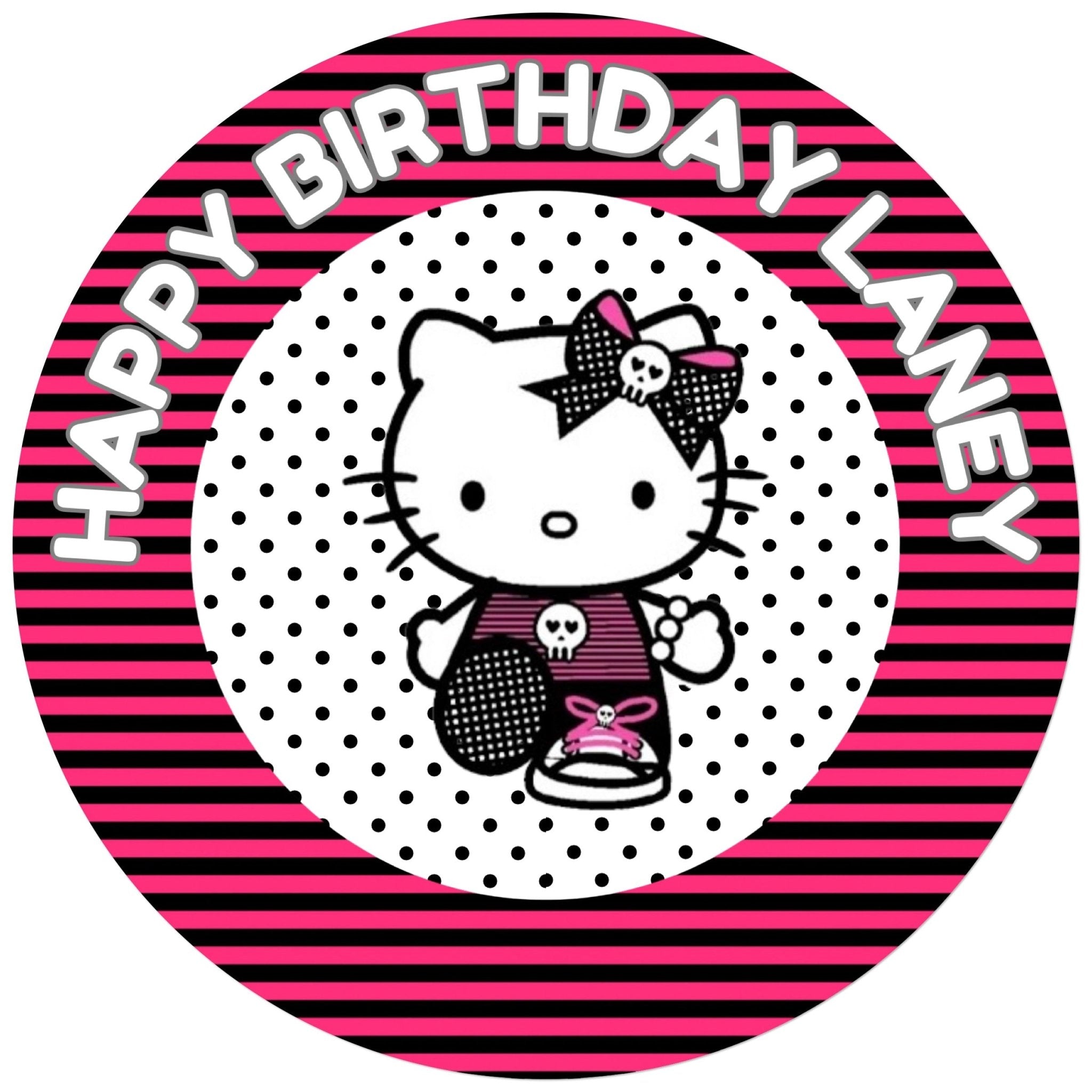 Hello Kitty Punk Inspired 8 INCH Pre - Cut Round EDIBLE ICING Birthday Cake Topper - House of Cakes