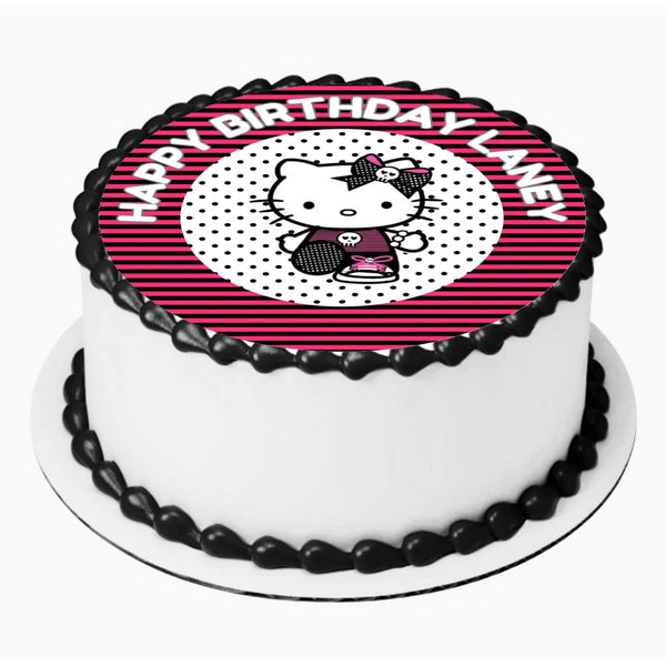 Hello Kitty Punk Inspired 8 INCH Pre - Cut Round EDIBLE ICING Birthday Cake Topper - House of Cakes