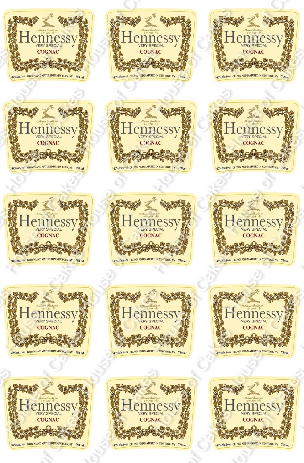 Hennessy Label EDIBLE Icing PRE - CUT Cupcake Toppers x 15 - House of Cakes