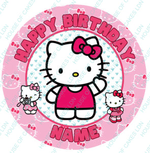 Hello Kitty Inspired 8 INCH Pre-Cut Round EDIBLE ICING Birthday Cake Topper