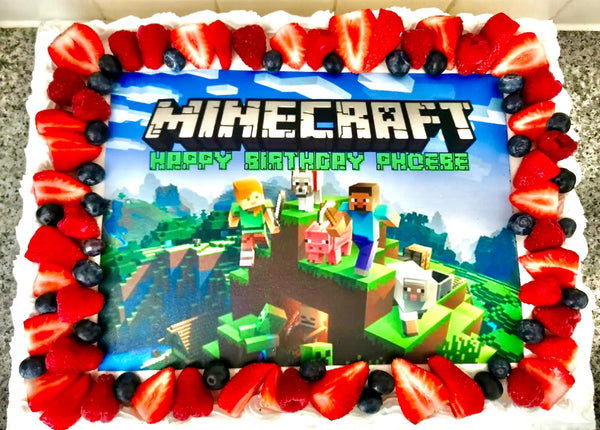 PERSONALISED Minecraft EDIBLE A4 Icing Sheet Birthday Cake Topper