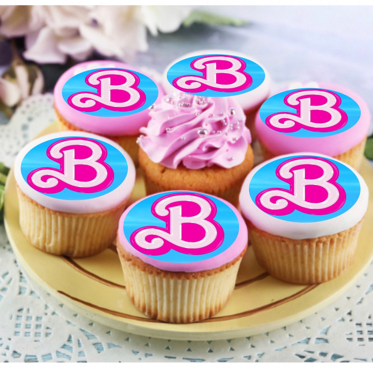 12 x 💕 Barbie 💕 Edible Icing PRE-CUT 5cm (width) Cupcake Toppers