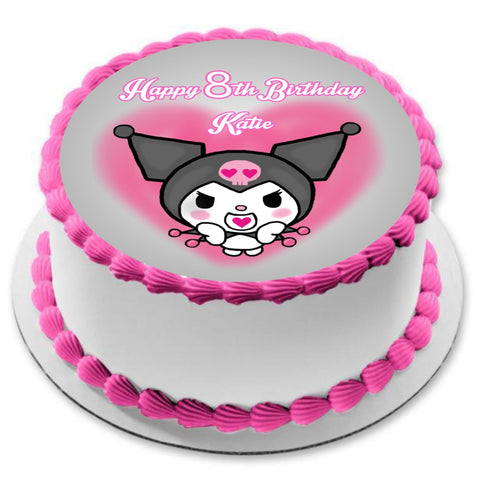 Kuromi Hello Kitty Inspired 8 INCH Pre - Cut Round EDIBLE ICING Birthday Cake Topper - House of Cakes