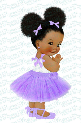 Lavender Baby Girl Ballerina with Lilac Tutu & Bows EDIBLE PRE - CUT Cake Topper - House of Cakes