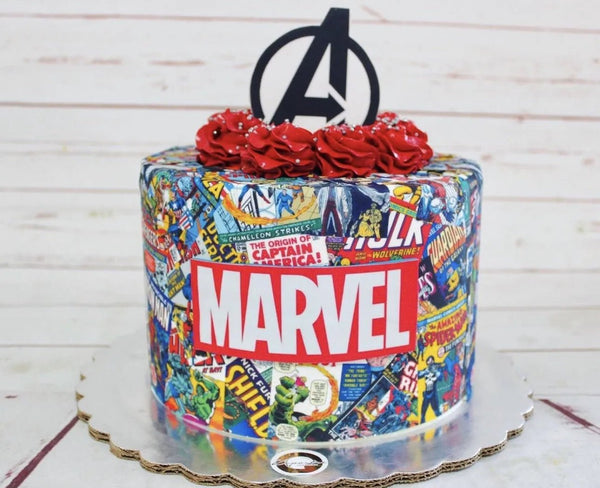 Marvel PRE CUT 4 INCH Edible Icing Logo Birthday Cake Topper Decorations - House of Cakes