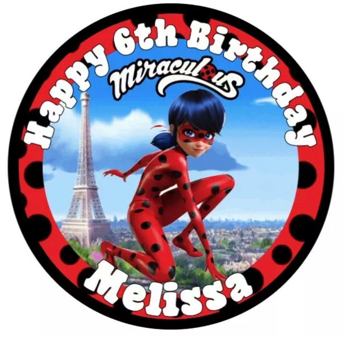 MIRACULOUS LADYBUG 8 INCH ROUND EDIBLE ICING CAKE TOPPER PERSONALISED - House of Cakes