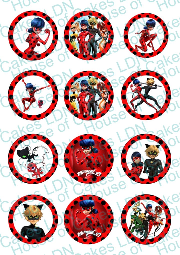 MIRACULOUS LADYBUG EDIBLE ICING CUPCAKE TOPPERS - House of Cakes