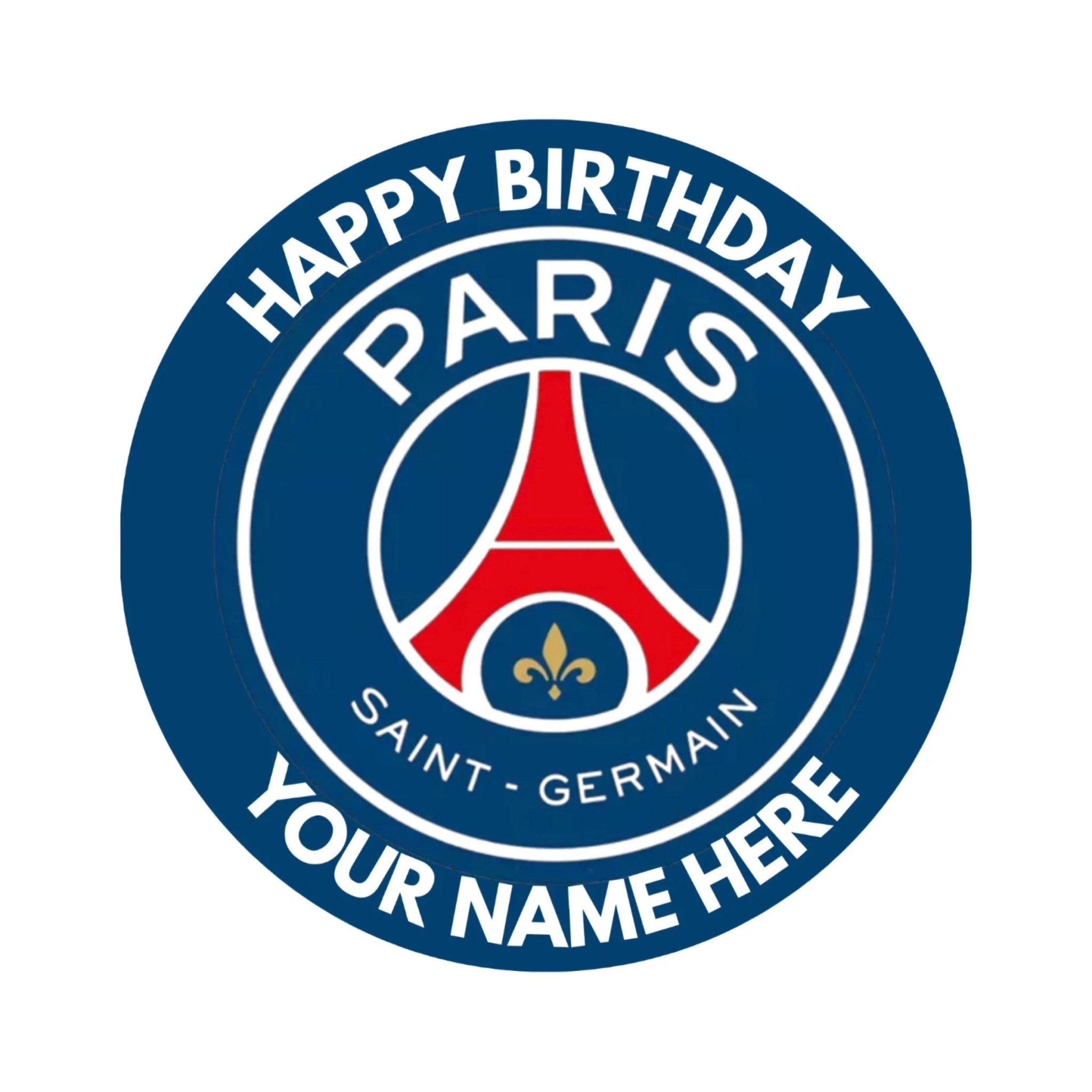 Paris SG Logo PERSONALISED Edible Icing PRE - CUT 8 INCH EASY PEEL Cake Topper - House of Cakes