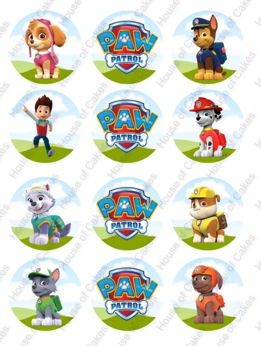 Paw Patrol Inspired Edible Icing 12x 5cm PRE - CUT Cupcake Toppers - House of Cakes