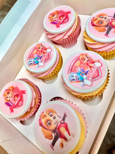 Paw Patrol Pink Edible Icing 12x 5cm PRE - CUT Cupcake Toppers - House of Cakes