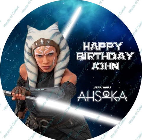 PERSONALISED AHSOKA TANO STAR WARS EDIBLE ICING 8 INCH PRE - CUT CAKE TOPPER - House of Cakes