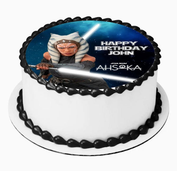 PERSONALISED AHSOKA TANO STAR WARS EDIBLE ICING 8 INCH PRE - CUT CAKE TOPPER - House of Cakes