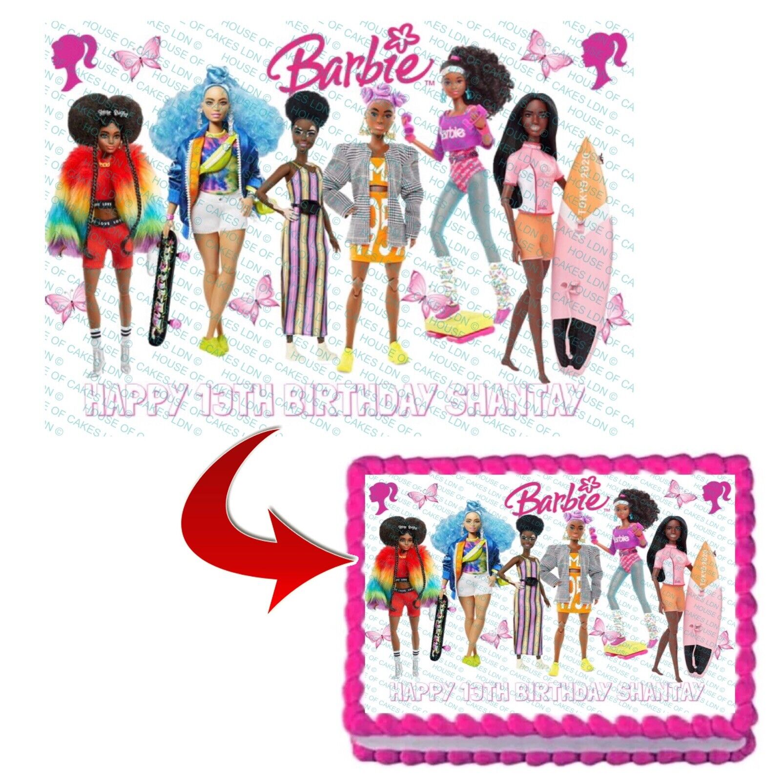 PERSONALISED BARBIE DOLL EDIBLE A4 ICING SHEET BIRTHDAY CAKE TOPPER DECORATION - House of Cakes