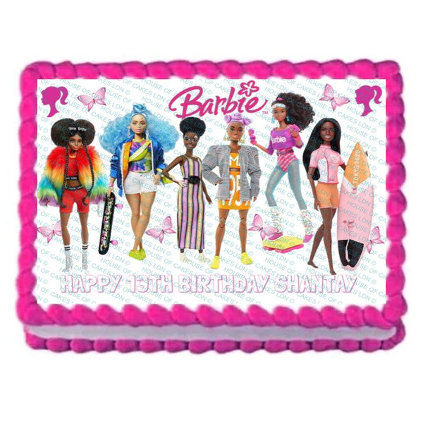 PERSONALISED BARBIE DOLL EDIBLE A4 ICING SHEET BIRTHDAY CAKE TOPPER DECORATION - House of Cakes