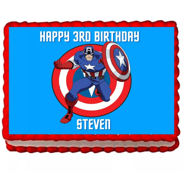 PERSONALISED CAPTAIN AMERICA EDIBLE ICING BIRTHDAY CAKE TOPPER - House of Cakes