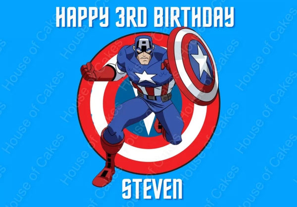 PERSONALISED CAPTAIN AMERICA EDIBLE ICING BIRTHDAY CAKE TOPPER - House of Cakes